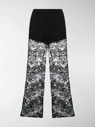 Shop Prada Lace Flared Trousers In Black