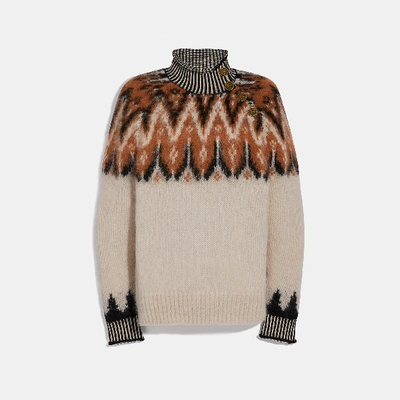 Shop Coach Fair Isle Turtleneck Sweater In Ivory