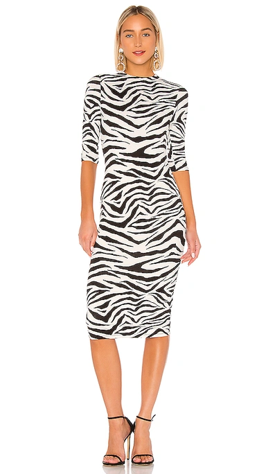 Shop Alice And Olivia Alice + Olivia Delora Fitted Mock Neck Dress In White. In Lg Tiger Sft White & Black