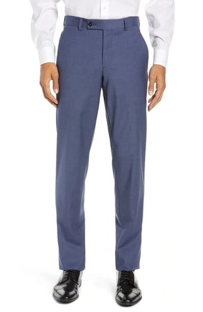 Shop Ted Baker Jerome Flat Front Solid Wool Dress Pants In Blue