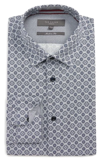 Shop Ted Baker Modern Fit Stretch Geometric Dress Shirt In Blue