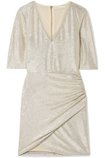 Shop Alice And Olivia Judy Ruched Textured-lamé Mini Dress In Silver