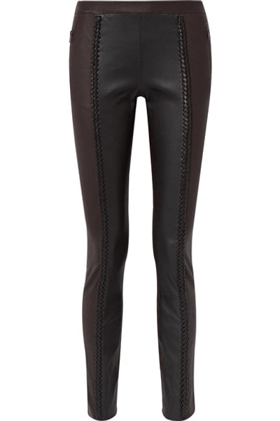 Shop Haider Ackermann Braid-trimmed Leather Skinny Pants In Black