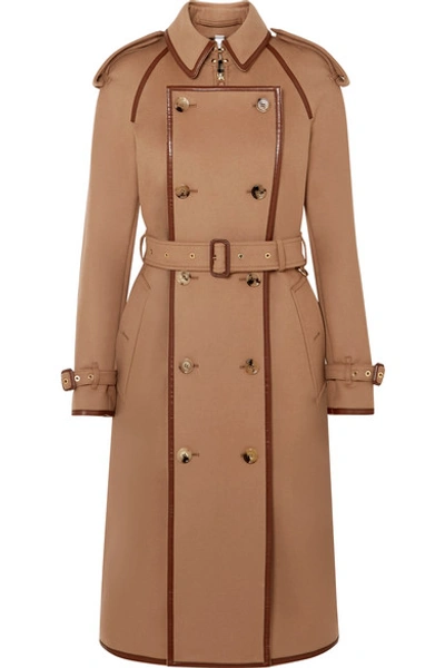 Shop Burberry Convertible Leather-trimmed Wool And Cashmere-blend Trench Coat In Beige