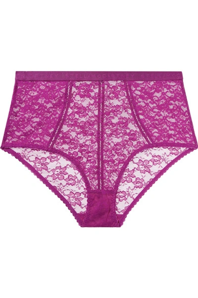 Shop Stella Mccartney Lina Longing Picot-trimmed Stretch-lace Briefs In Fuchsia