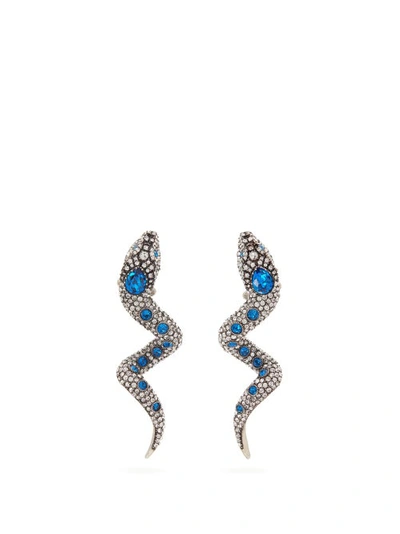 Gucci Crystal Embellished Snake Clip Earrings In 8136 Blue | ModeSens