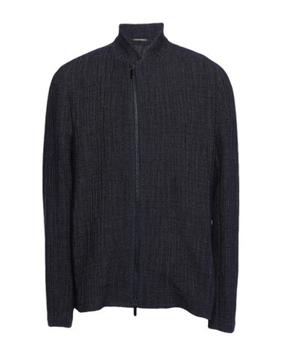 Emporio Armani Grid-pattern Zip-up Cardigan In Blue