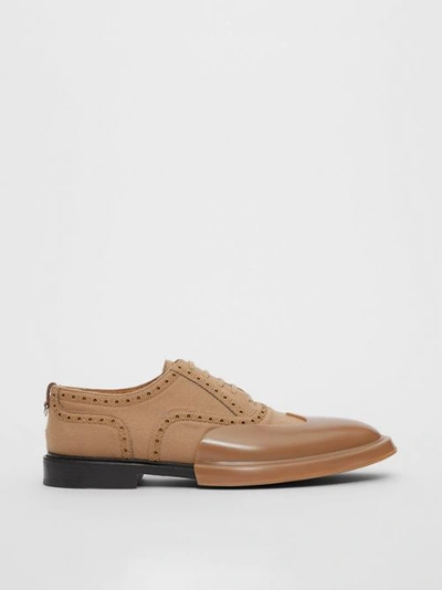 Shop Burberry Toe Cap Detail Wool Oxford Brogues In Warm Camel