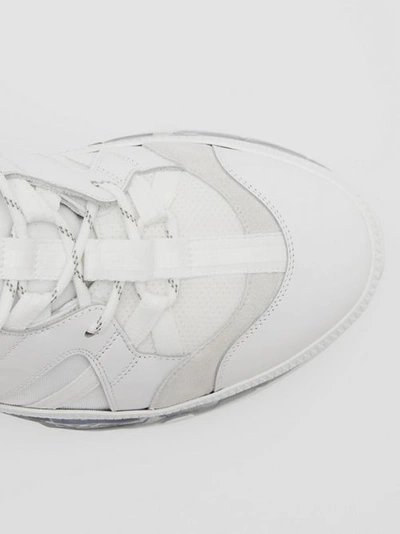 Shop Burberry Nylon And Leather Union Sneakers In Optic White