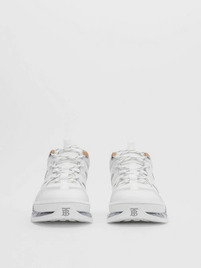 Shop Burberry Nylon And Leather Union Sneakers In Optic White