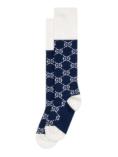 Shop Gucci Gg Pattern Cotton Blend Socks In Blue