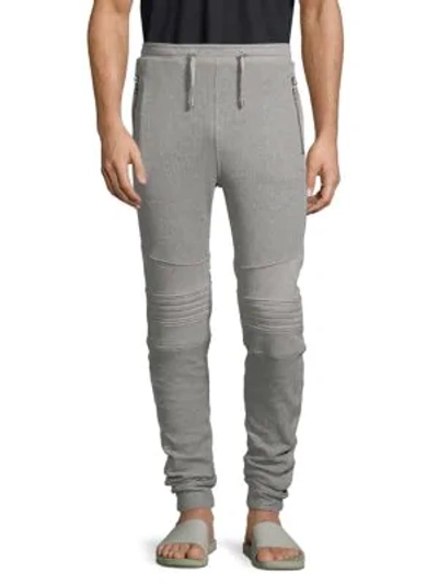 Shop Balmain Ribbed Moto Joggers In Grey