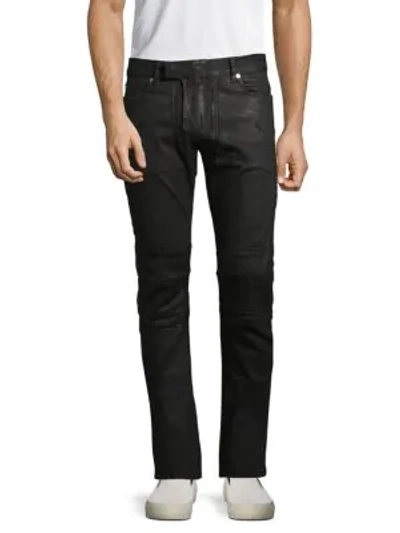 Shop Balmain Coated Moto Jeans In Black