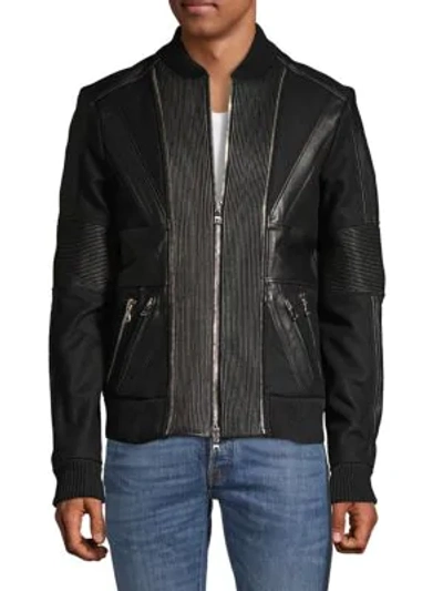 Shop Balmain Textured Zip-front Leather Jacket In Black