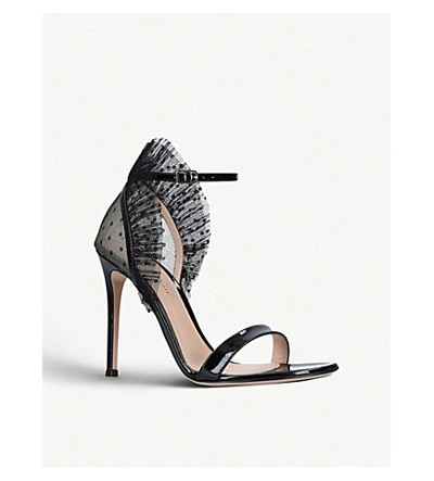 Shop Gianvito Rossi Beatrice Ruffled Mesh And Patent Leather Pumps In Black