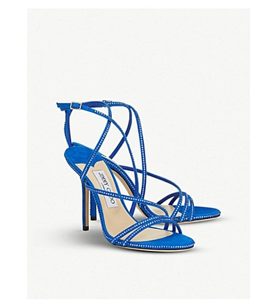 Shop Jimmy Choo Dudette 100 Suede Heeled Sandals In Electric Blue