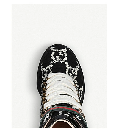 Shop Gucci Gg Heeled Tweed Ankle Boots In Blk/white