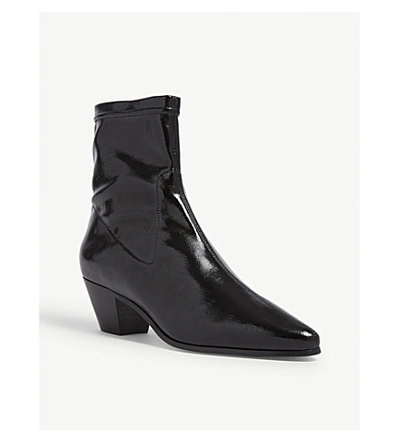 Shop Maje Fliky Patent Leather Heeled Boots In Black