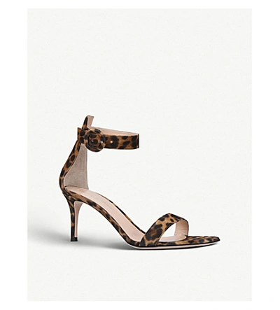 Shop Gianvito Rossi Portofino 70 Leopard-print Leather Heeled Sandals In Beige Comb