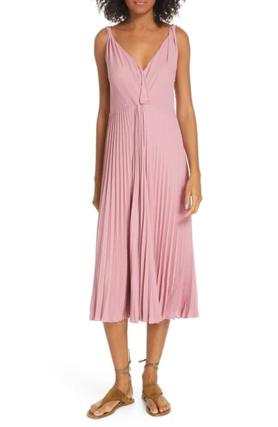 Shop Vince Twist Front Pleated Midi Dress In Baies