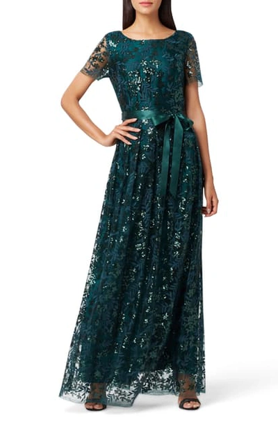Shop Tahari Embellished Lace Gown In Hunter Green