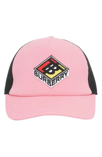 Shop Burberry Tb Mesh Back Wool Trucker Cap In Pink