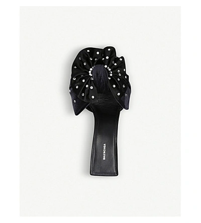 Shop Balenciaga Square Knife Embellished Velvet And Silk-satin Mules In Blk/other