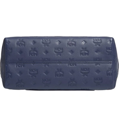 Shop Mcm Medium Klara Monogram Leather Hobo In Navy Blue