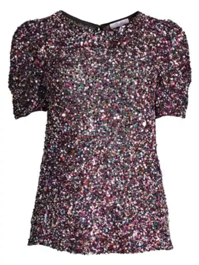 Shop Parker Isaac Sequined Puff-sleeve Top In Black Multi