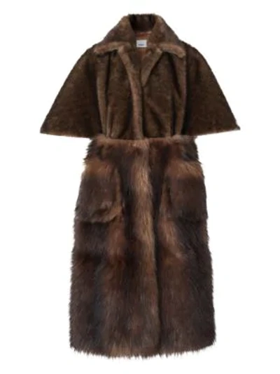 Shop Burberry Short-sleeve Faux Fur Coat In Brown