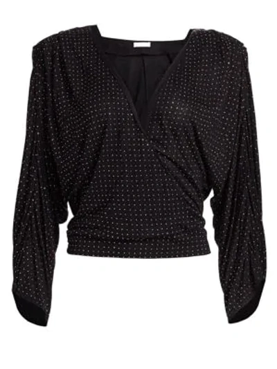 Shop Ramy Brook Esther Studded Faux Wrap Blouse In Black