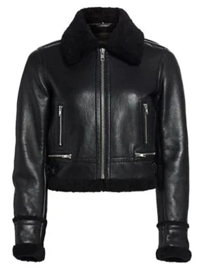 Shop Maje Barton Shearling-trim & Faux Fur-lined Leather Jacket In Black