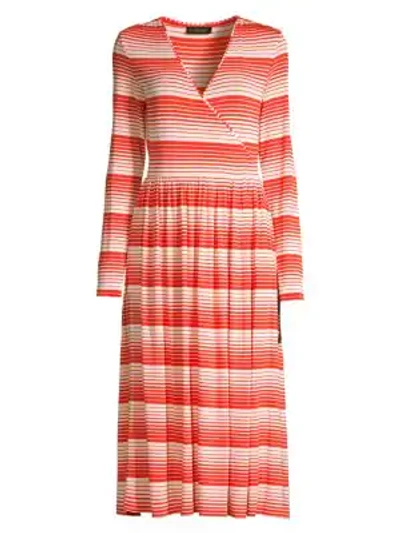 Shop Stine Goya Women's Alina Stripe Surplice A-line Midi Dress In Stripes Red