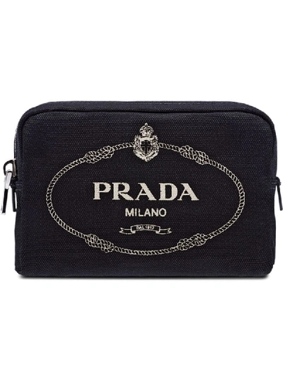 Shop Prada Logo Cosmetics Pouch In Black