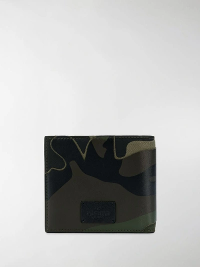 Shop Valentino Camouflage Print Wallet In Green