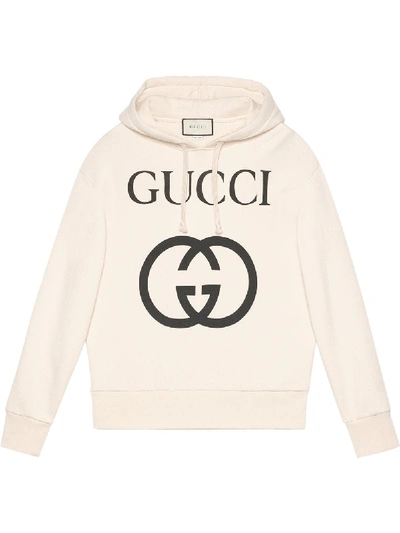 Shop Gucci Logo Cotton Hoodie In White