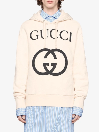Shop Gucci Logo Cotton Hoodie In White