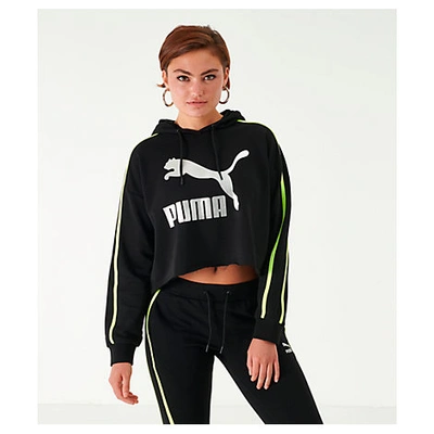 Shop Puma Women's Logo Cropped Hoodie In Black