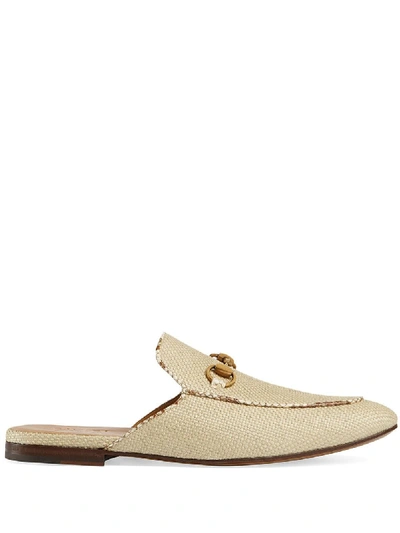 Shop Gucci Rafia Princetown Loafers In Beige