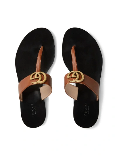 Shop Gucci Double G Leather Thongs