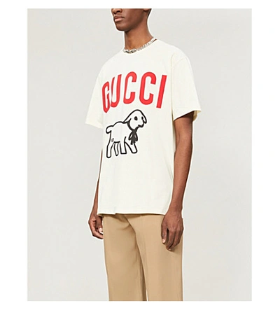 Shop Gucci Lamb-print Cotton-jersey T-shirt In White
