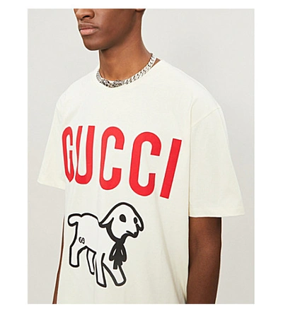 Shop Gucci Lamb-print Cotton-jersey T-shirt In White