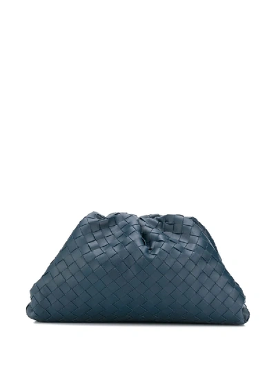 Shop Bottega Veneta The Pouch Intrecciato Weave Clutch Bag In Blue