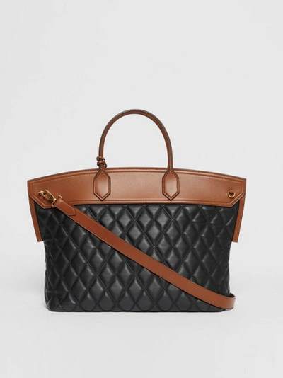 Shop Burberry Quilted Lambsk In Black/brown