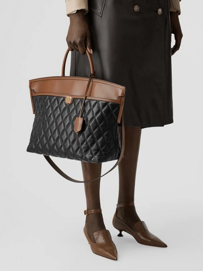 Shop Burberry Quilted Lambsk In Black/brown