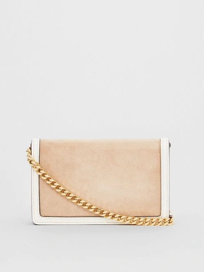 Shop Burberry Mini Suede And Two-tone Leather Shoulder Bag In Biscuit