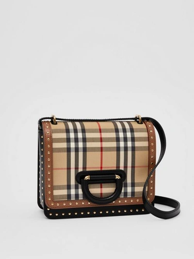 Shop Burberry The Small Leather And Vintage Check D-ring Bag In Archive Beige