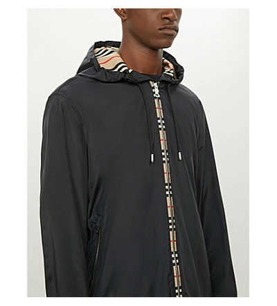 Shop Burberry Everton Stripe-trimmed Shell Hooded Jacket In Black