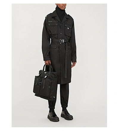 Shop Prada Belted Gabardine-nylon Jacket In Black