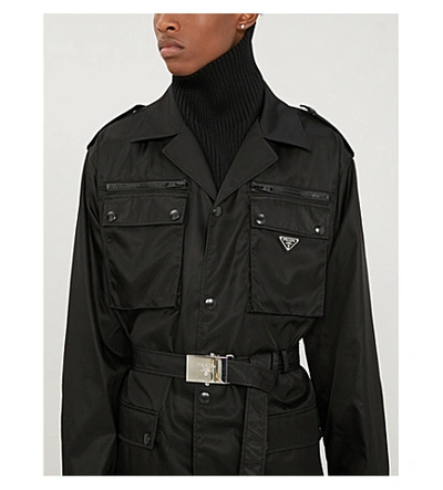 Shop Prada Belted Gabardine-nylon Jacket In Black